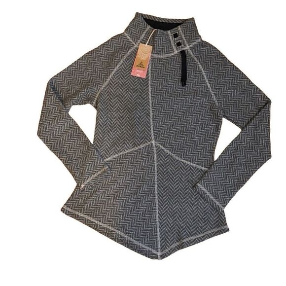 Rare PrAna Gray Mattea Sweater Wool Blend sz M asymmetrical mock collar tunic - Picture 1 of 8